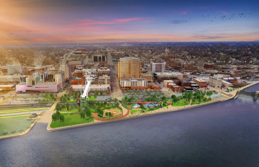 Aerial rendering of Davenport Main Street Landing
