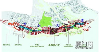 厦门两岸金融中心空间结构:一带一核多节点。（效果图）